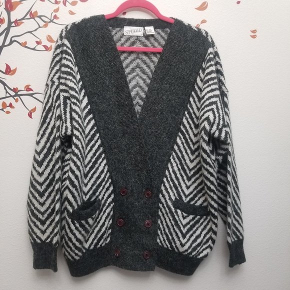 ANNE PINKERTON STUDIO Cozy Vintage Oversized Sweater XL Chevron - Picture 2 of 8